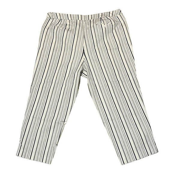 Valerie Stevens Striped Flat Front Straight Leg Ankle Pant Navy White Plus 24W - Picture 2 of 10